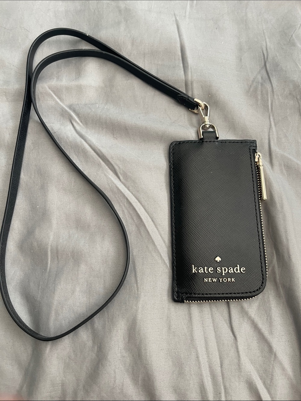 kate spade Black Saffiano Zip Cardholder Crossbody
